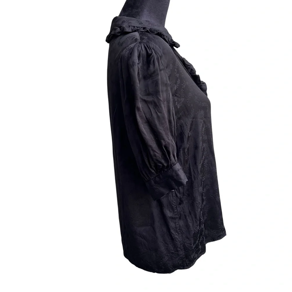 Sandro Black Floral Patterned Satin Top - Picture 5 of 9